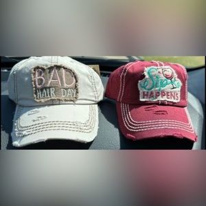 Women’s hats. “Bad hair day” & “sip happens”